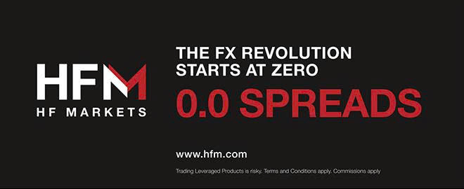 HFM promotional banner — “The FX revolution starts at zero, 0.0 spreads”