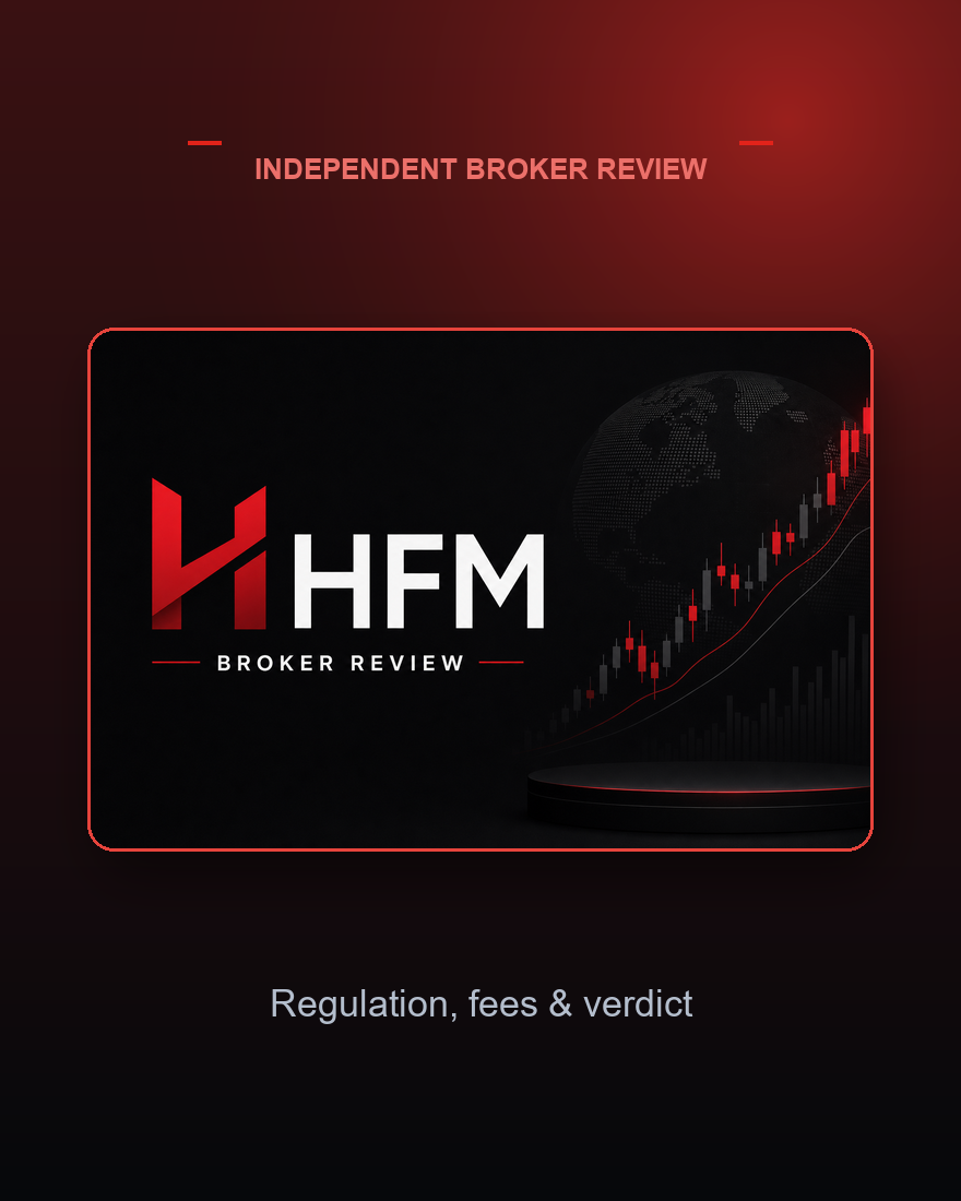 Official HFM (HF Markets) logo on a clean fxreviewlab review card