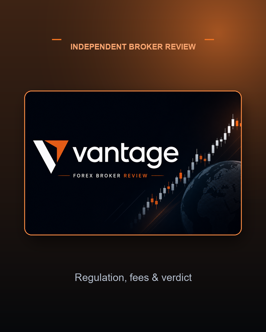 Official Vantage logo on a clean fxreviewlab review card